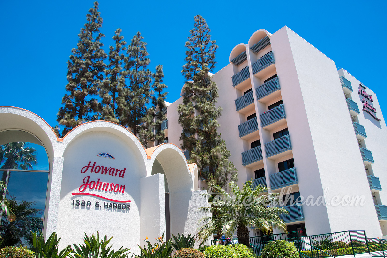 One of the towers, with a scolloped roofline where the patios are for the rooms.
