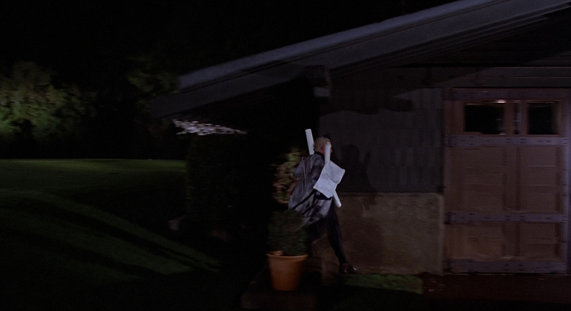 The Gamble House garage as seen in Back to the Future as Doc runs toward it to escape Marty in 1955.
