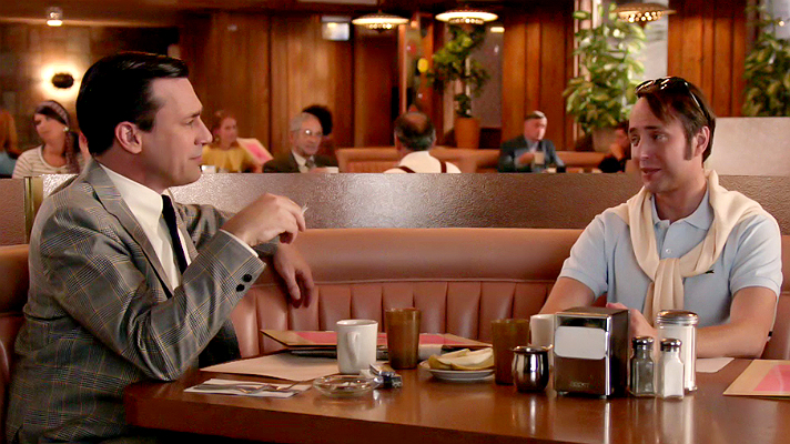 A screenshot from Mad Men when they filmed at Canter's. Today it appears virtually the same.
