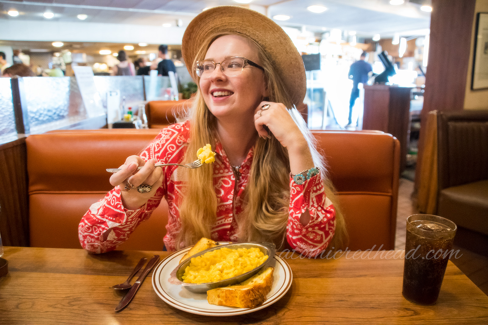 Me sitting at the table enjoying their mac & cheese.