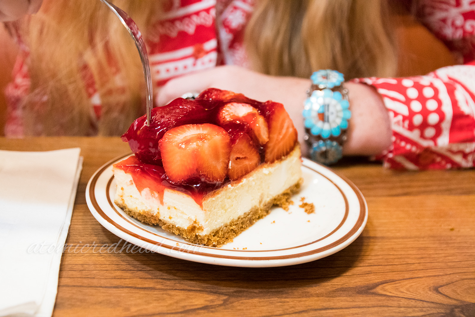 Strawberry cheesecake! One inch of cheesecake, an inch and a half of strawberries on top!