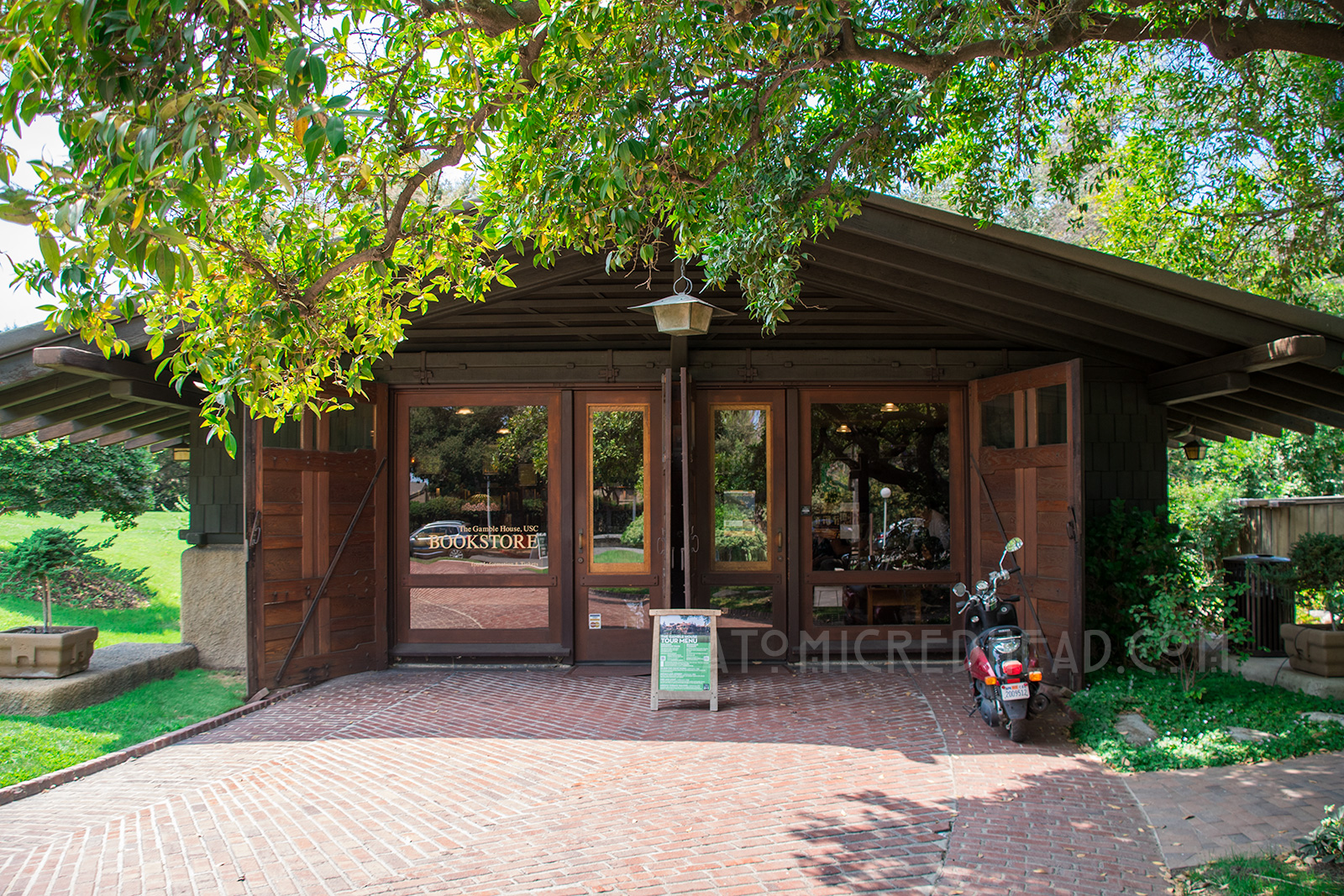 The garage of the Gamble House, now the bookstore.