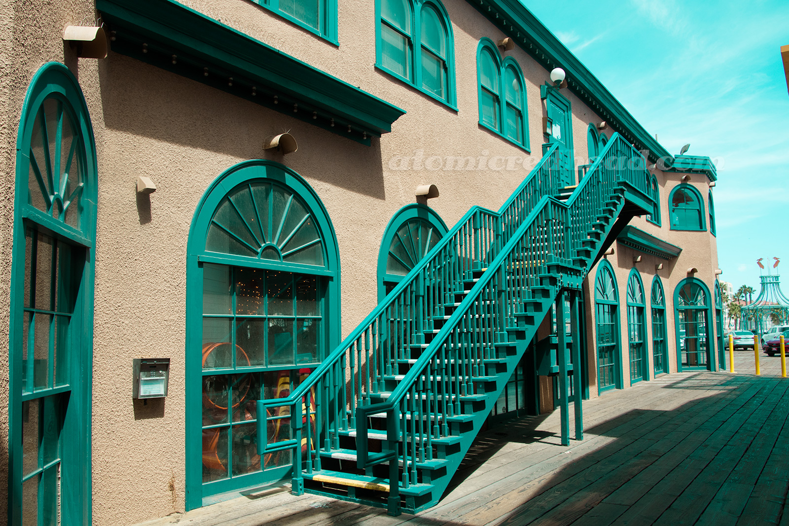 The outside staircase of the Hippodrome, leading to what used to be apartments, now offices, also as seen in The Sting.