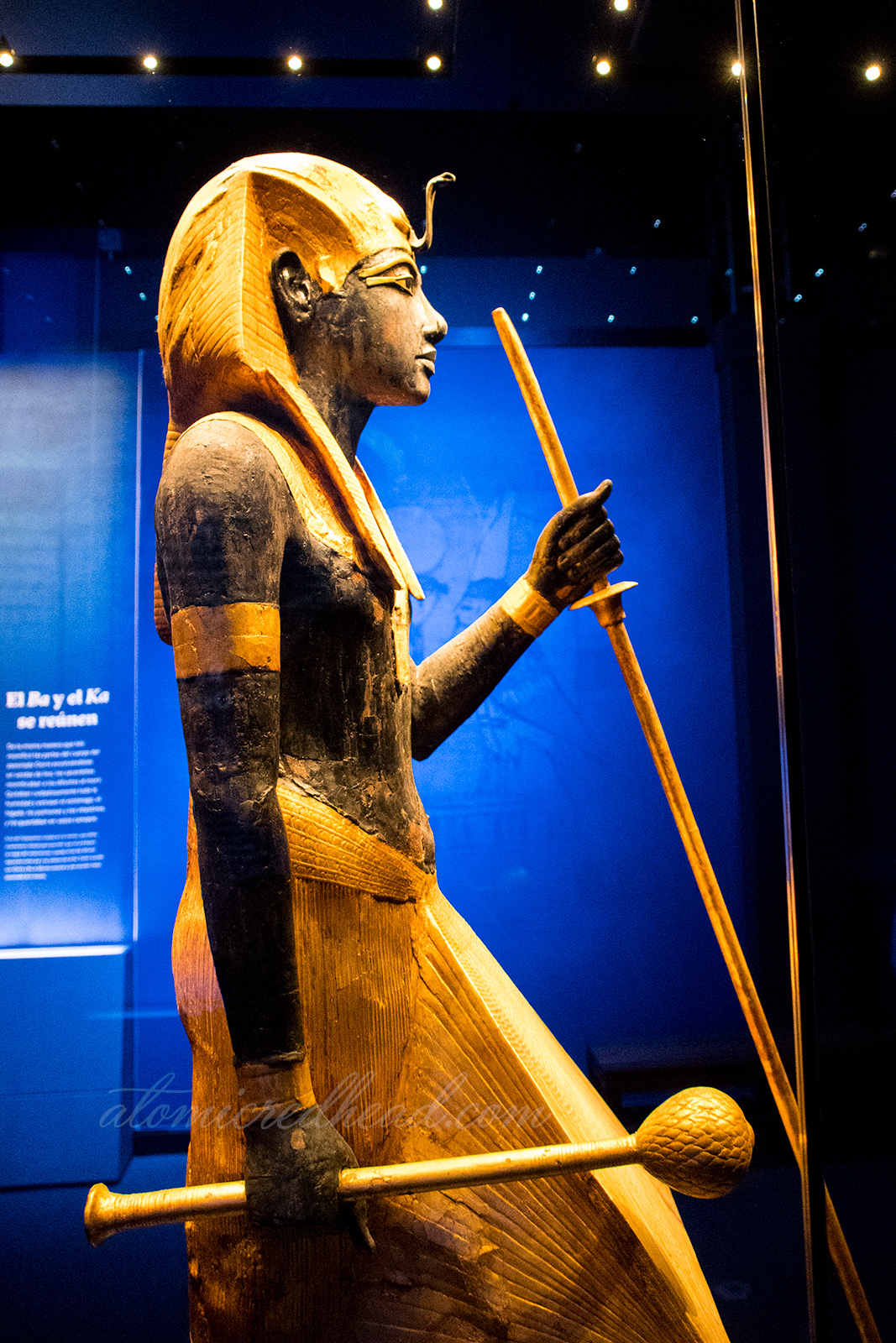 A large statue of gold and black of Tut.