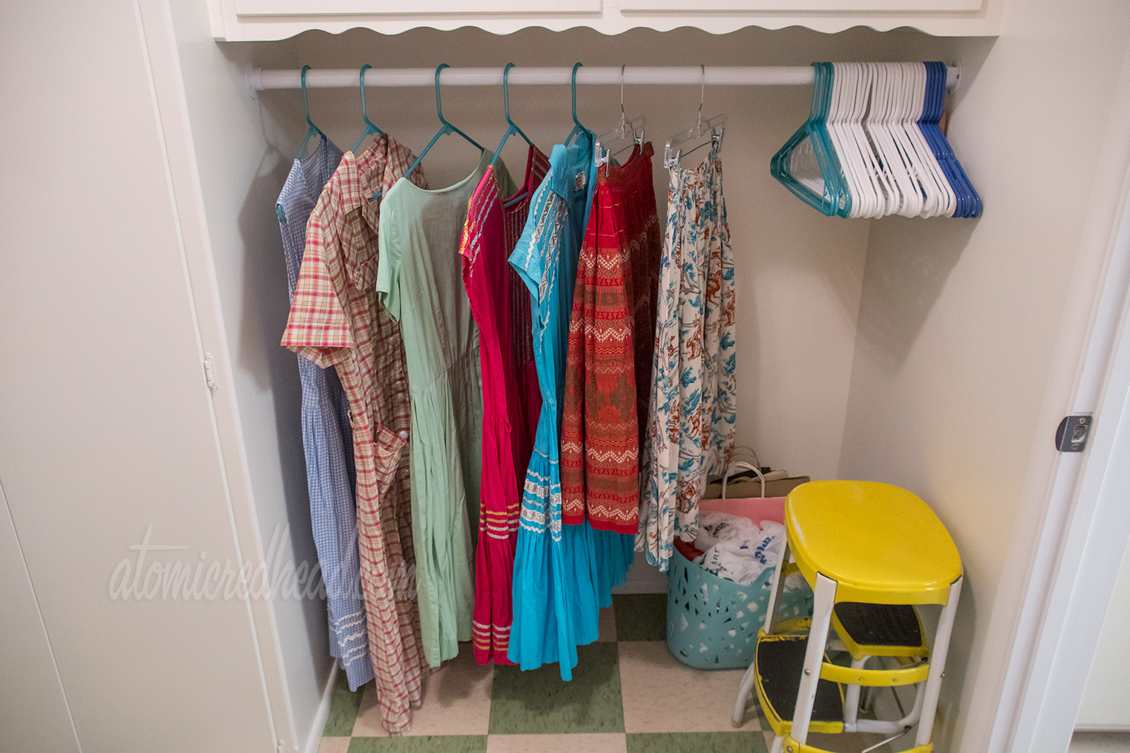 A look at the bar where clothing hangs to dry.