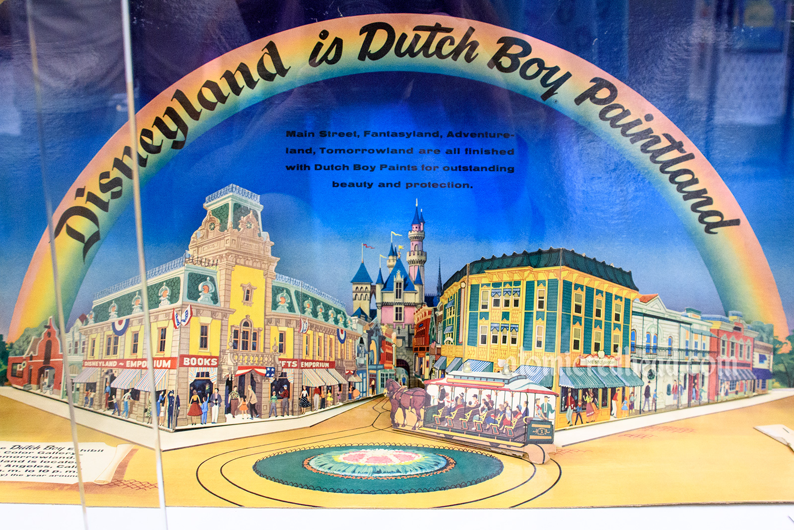 "Disneyland is Dutch Boy Painted" paper 3-D display showcasing Main Street USA, advertising that Disneyland was painted using Dutch Boy paint.