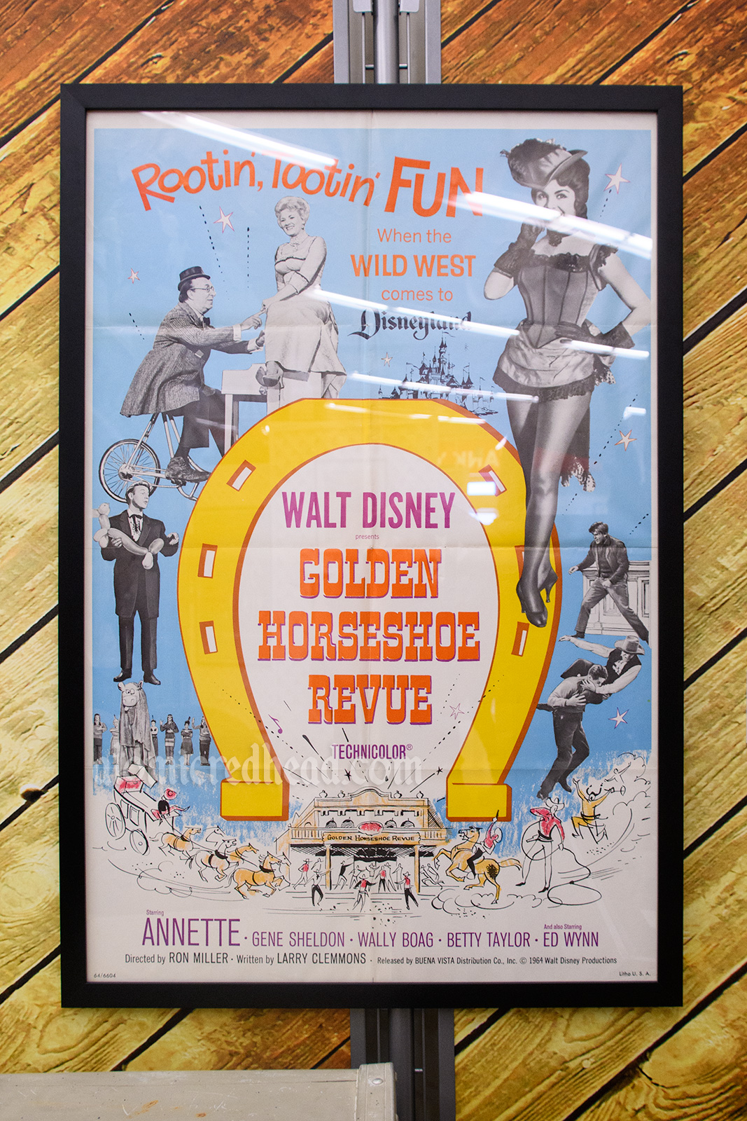 Poster for the Golden Horseshoe Revue, a filmed version of the show at the Golden Horseshoe in Disneyland, features photos of the various western inspired acts.