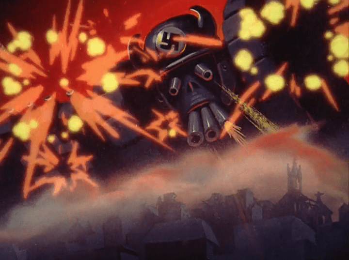 A massive war machine looking like a robotic Nazi soldier.