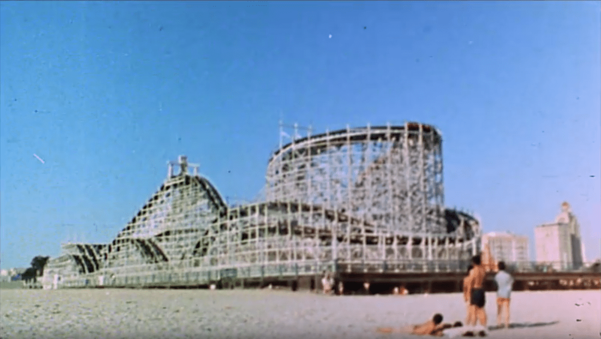 Screencap: The Cyclone Racer as seen from the beach.