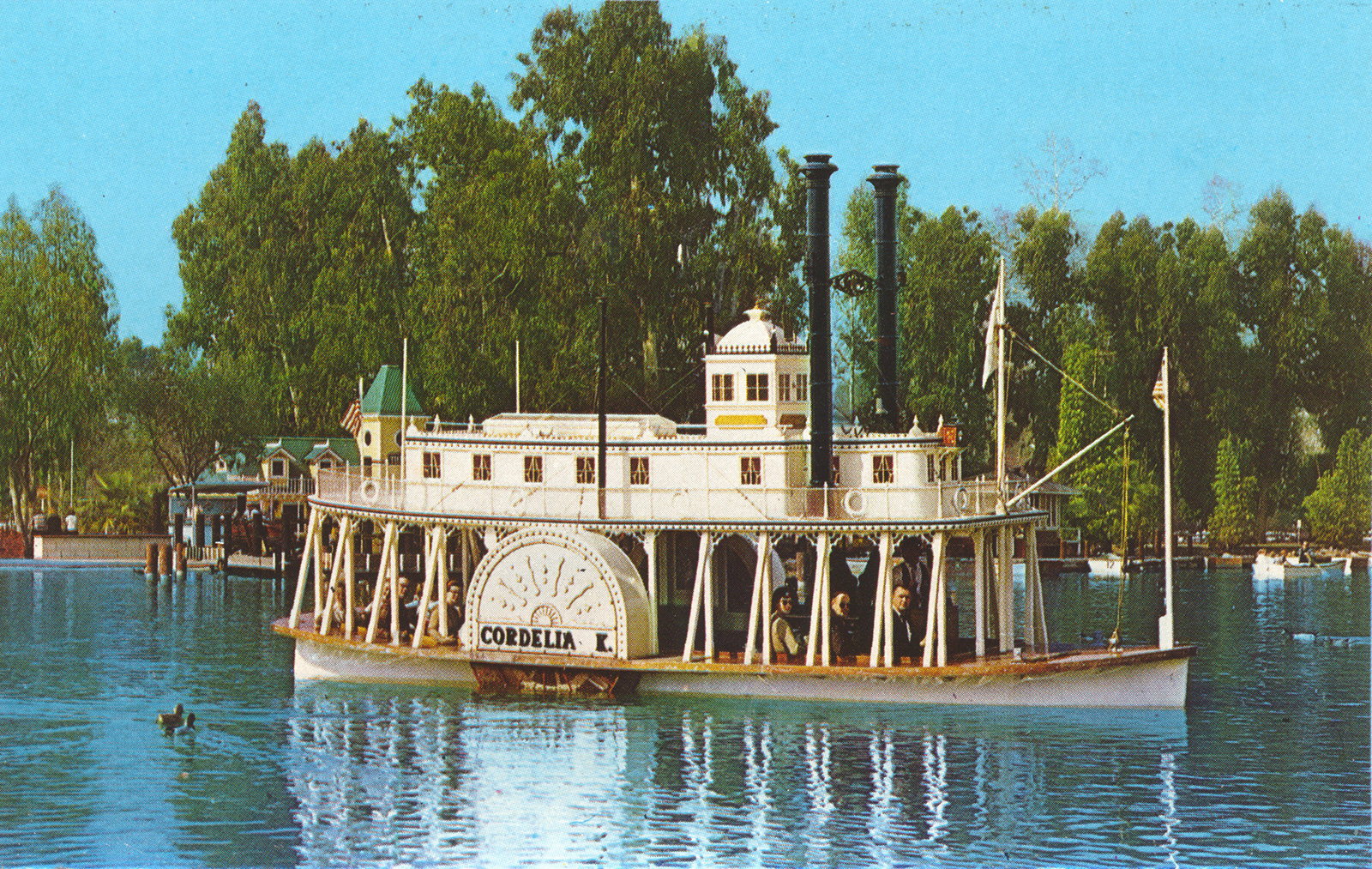 The Cordelia K, a small paddle wheel style riverboat.