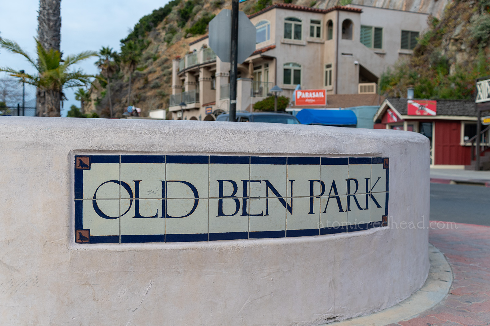 Close up of the tile reading "Old Ben Park"