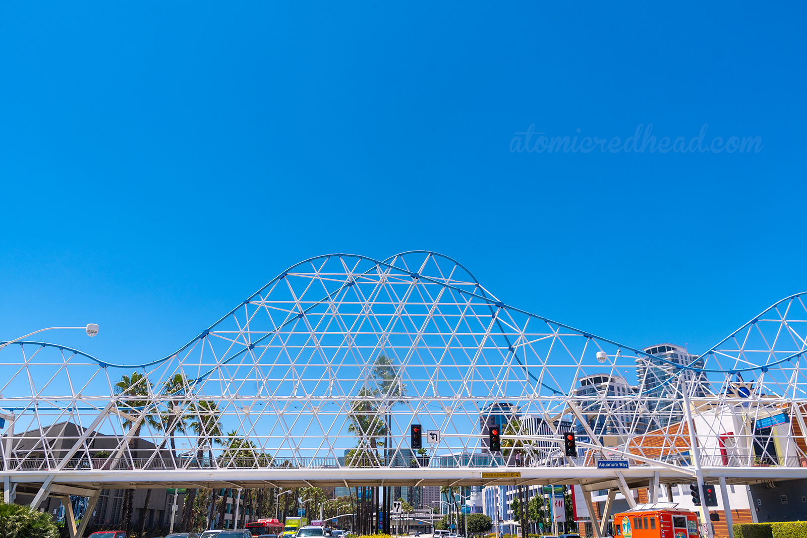 The swooping curves of the Cyclone Racer Bridge.