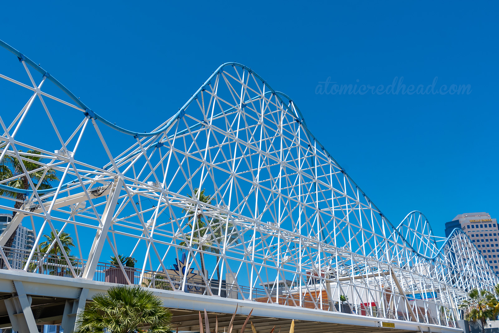 The swooping curves of the Cyclone Racer Bridge.