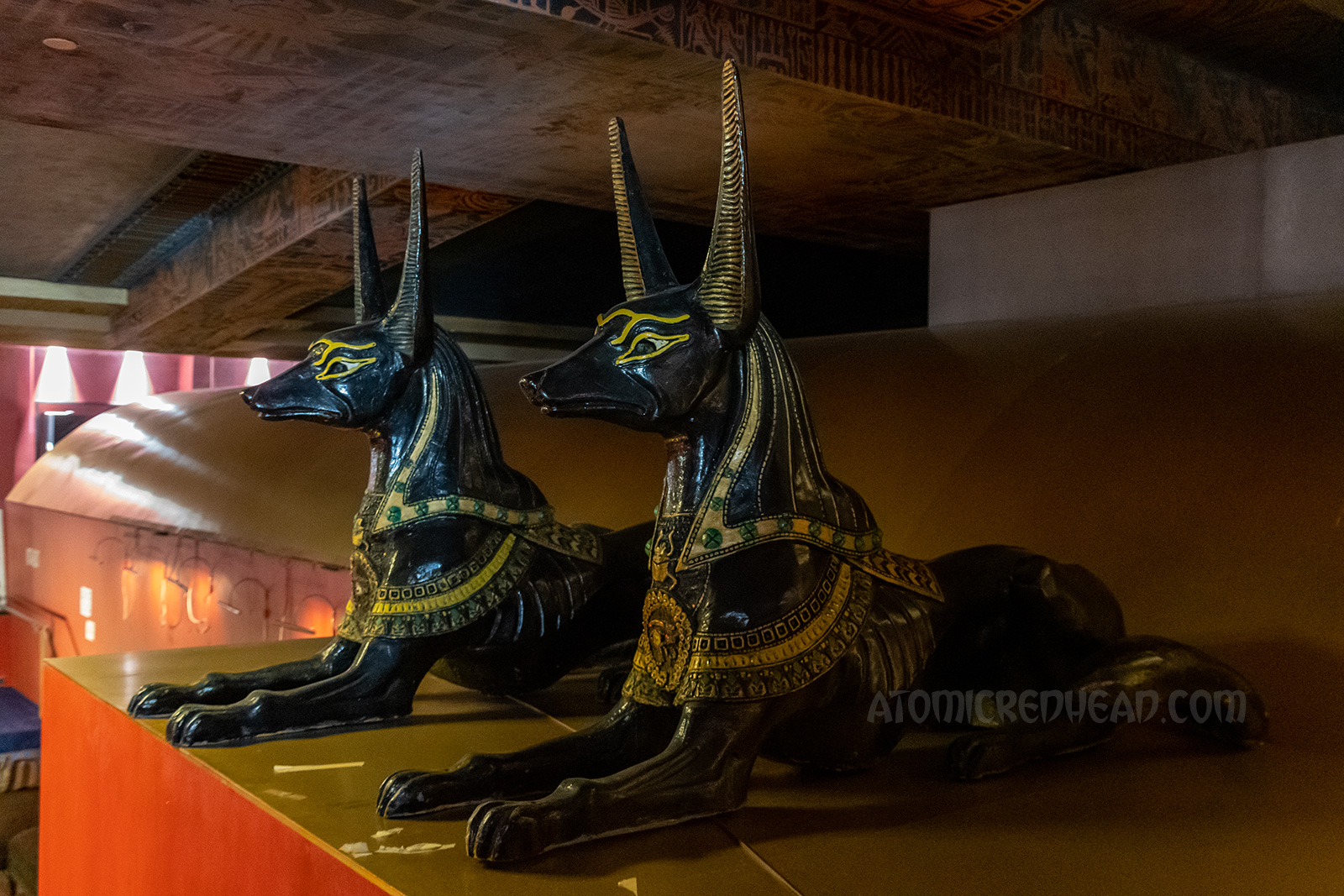 Two statues of the jackal god Anubis. 