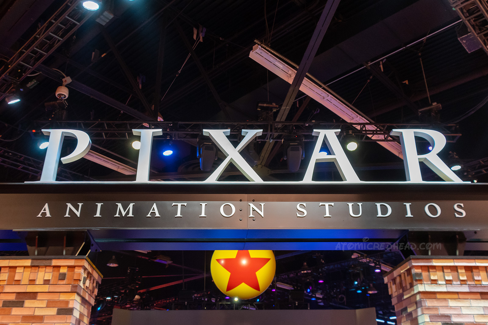 Entrance to the Pixar area, with a large sign reading "Pixar Animation Studio"
