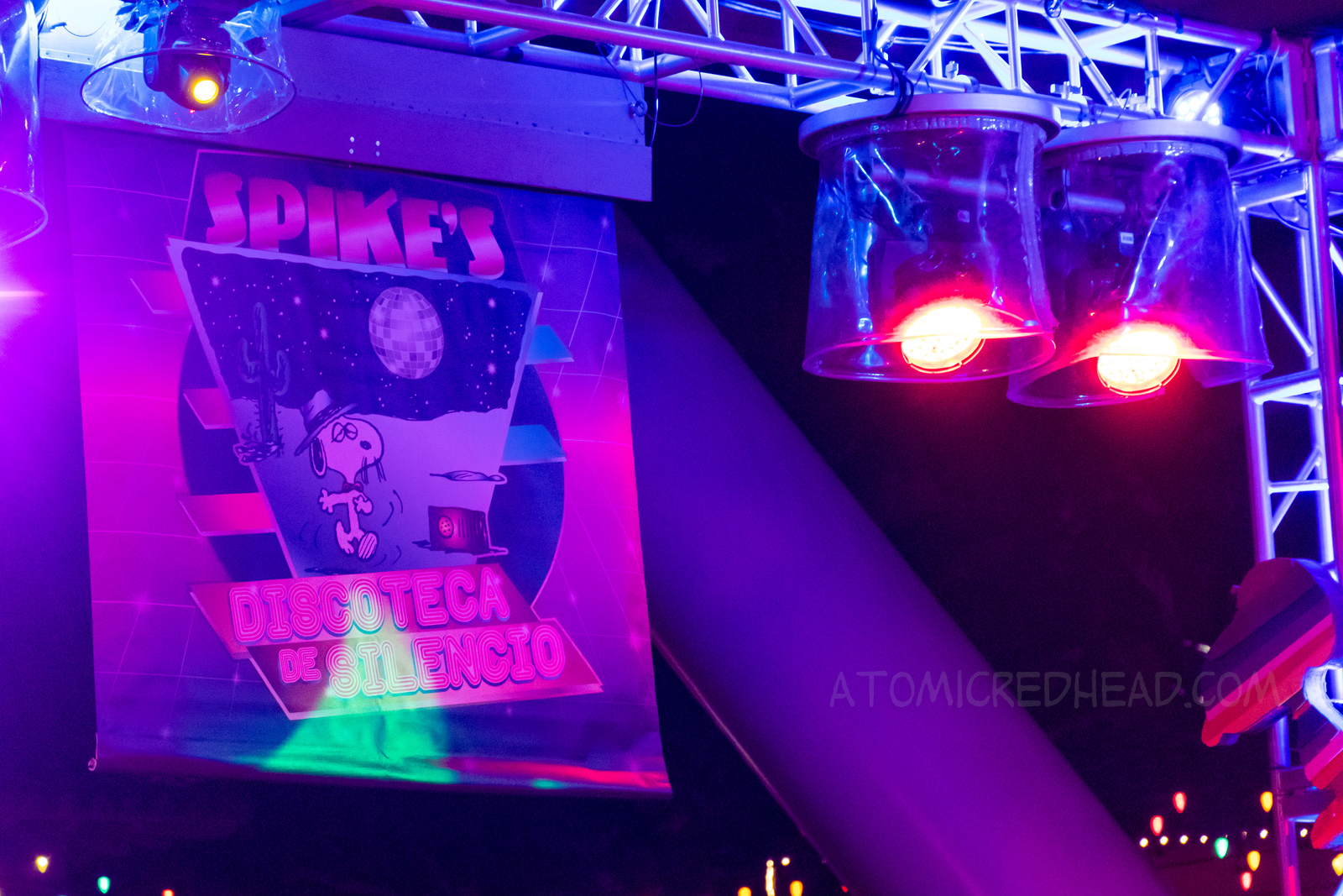 A banner for Spike's Silent Disco. Featuring Spike dancing in the desert.