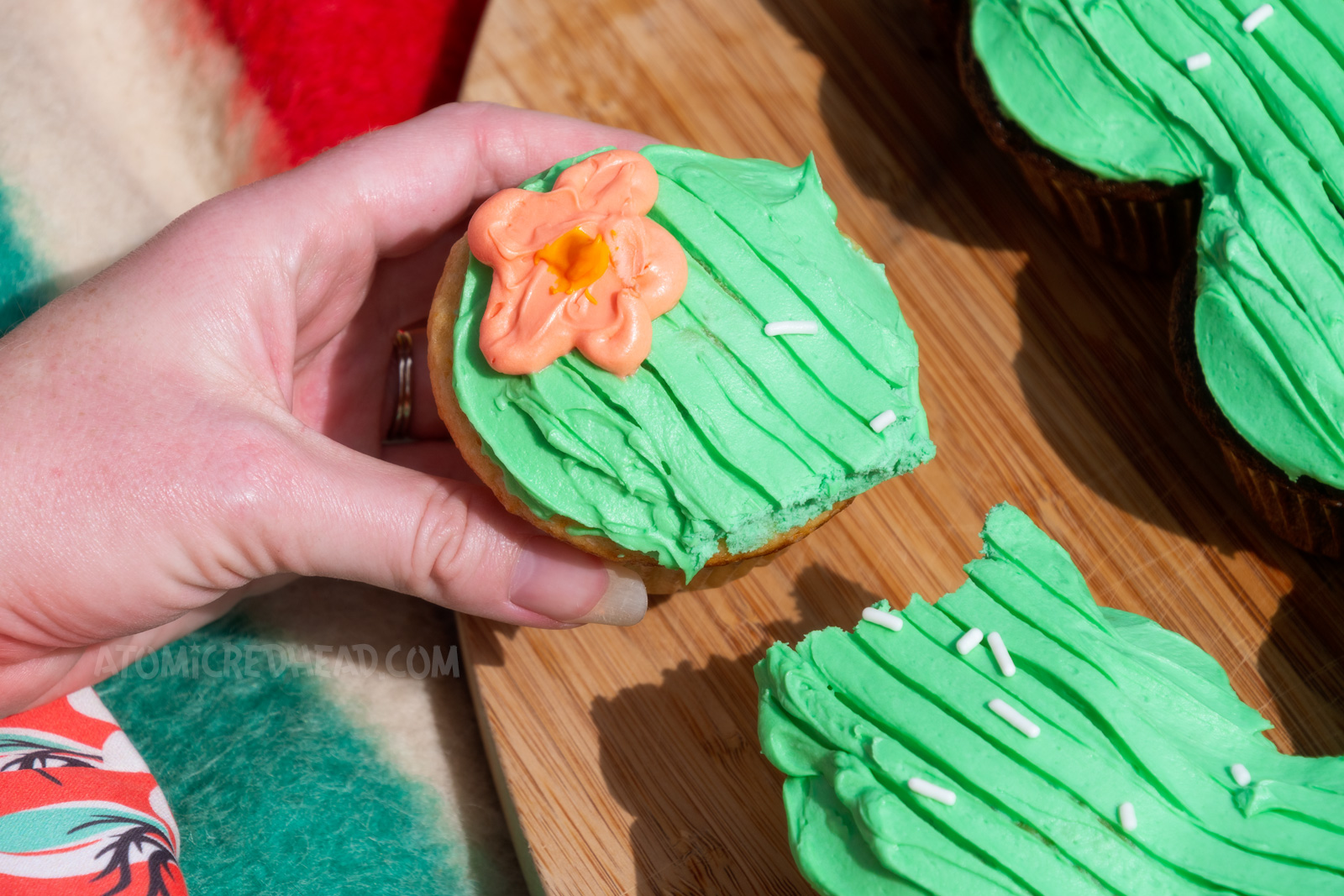 Close-up of my cactus cake.