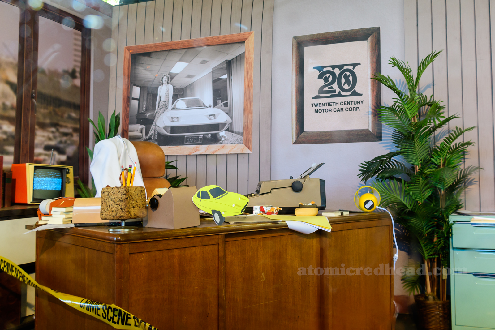 A mock up of Liz's office featuring a typewriter, file cabinets, a photograph of Liz with the Dale."