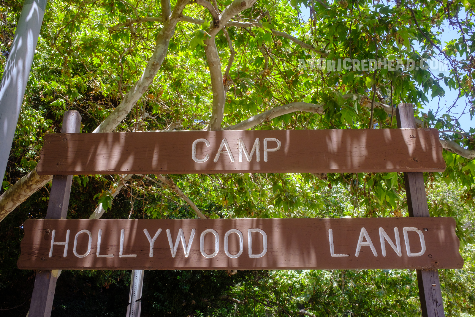 Sign reading "Camp Hollywood Land" at the start of the hike.