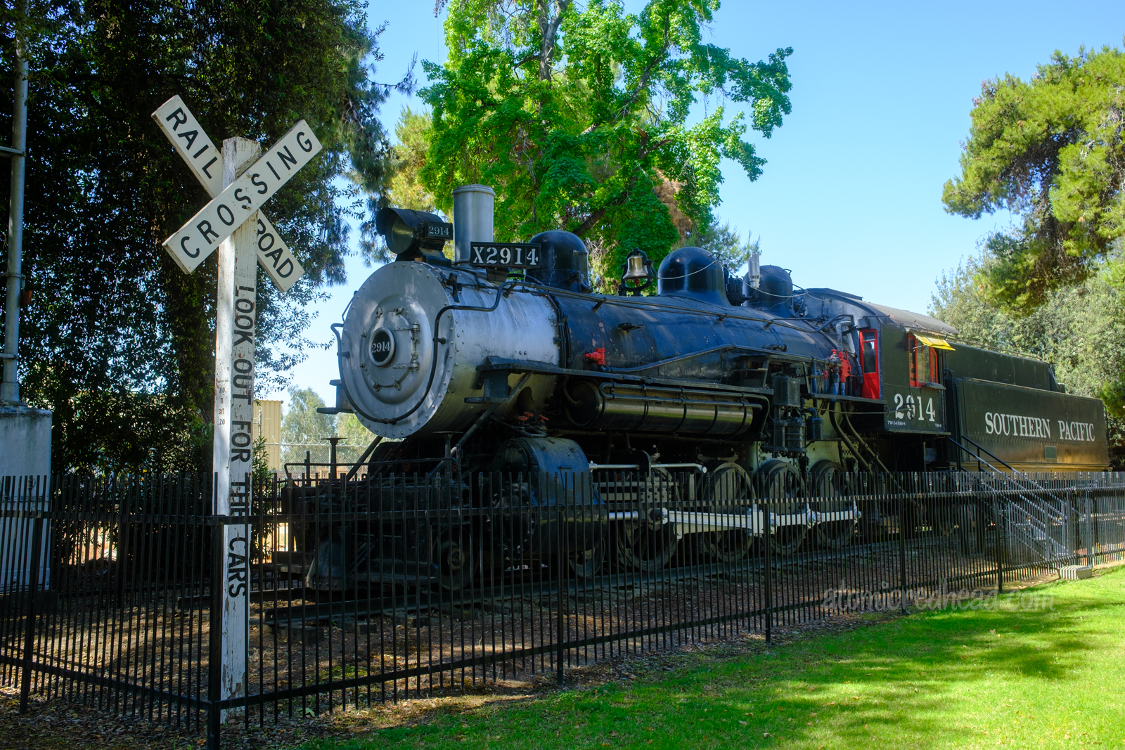 The engine of an old train.