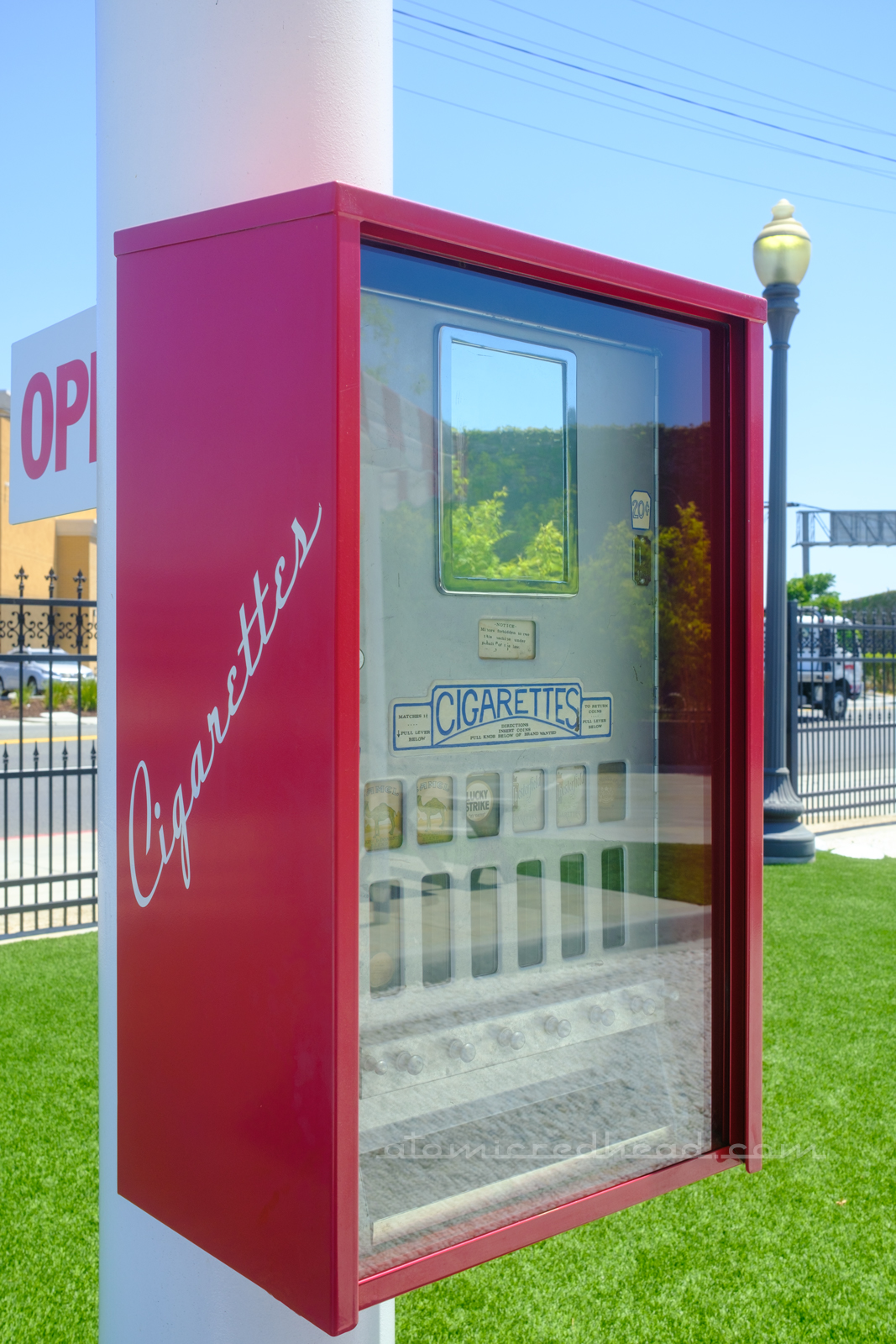 Close-up of a vintage cigarette machine that was also located in the drive-thru.