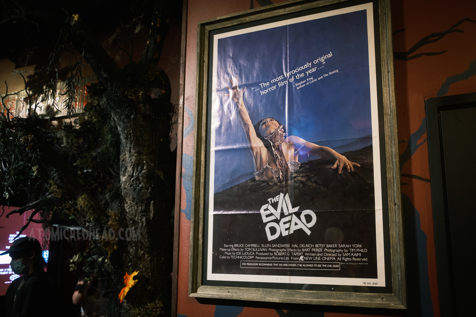 Original poster for The Evil Dead, which features a woman reaching into the air as she is dragged down by a disturbing, zombie like hand.