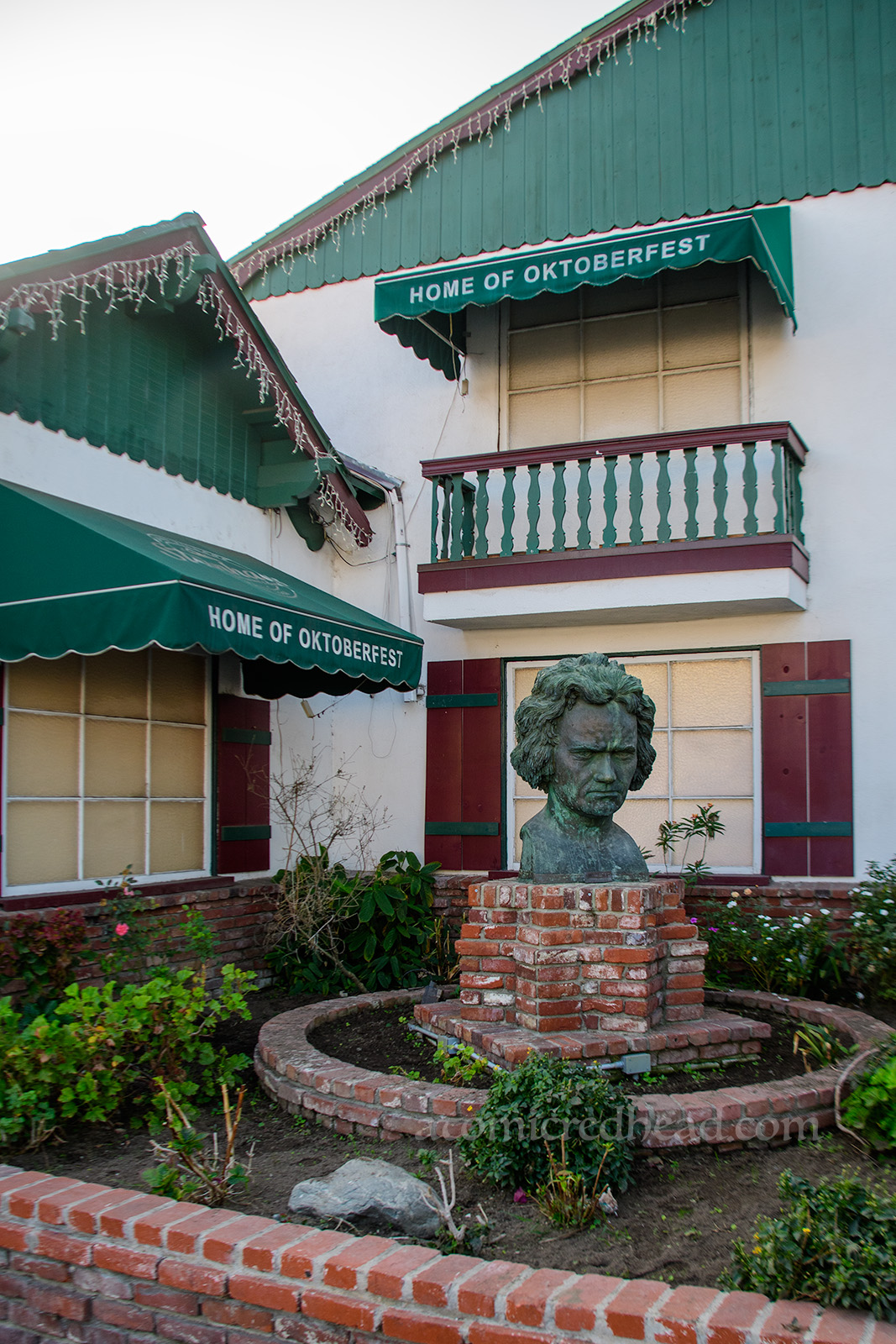 A large bust of Beethoven sits outside the former Alpine Restaurant. 