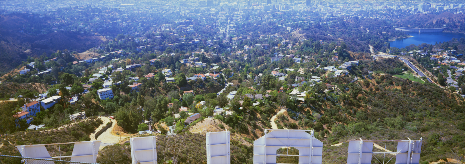 Panoramic photo of Los Angeles as seen from the Hollywood sign.