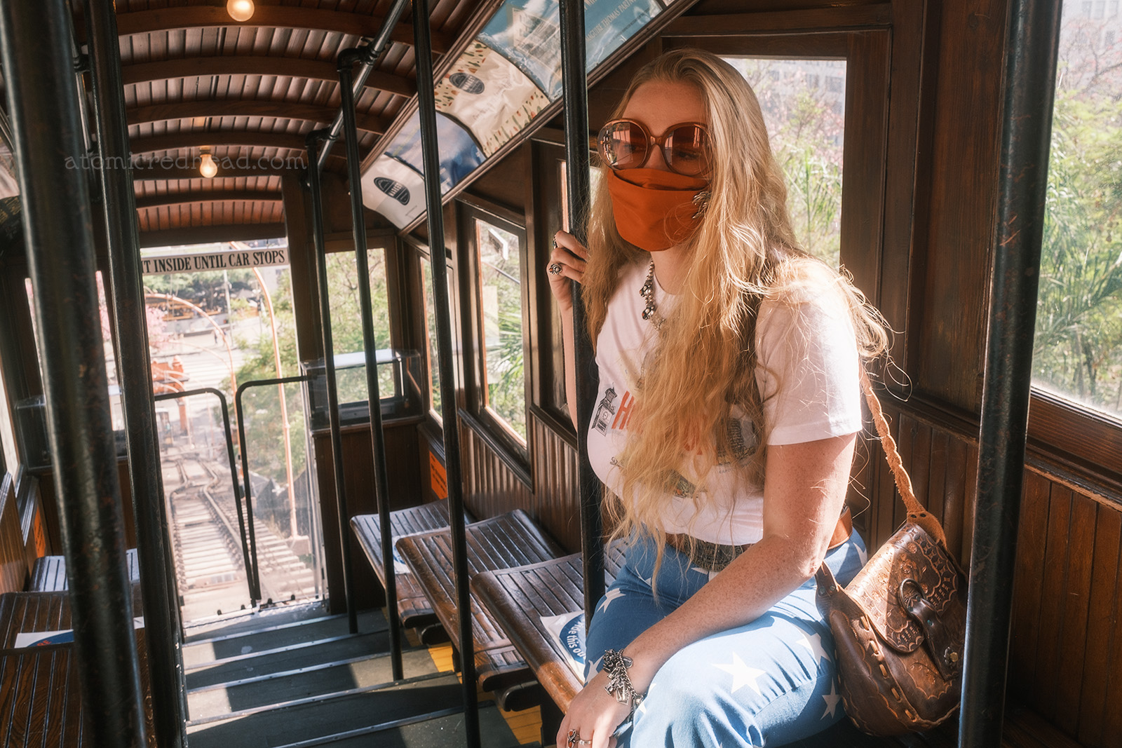 Sitting aboard Angels Flight.