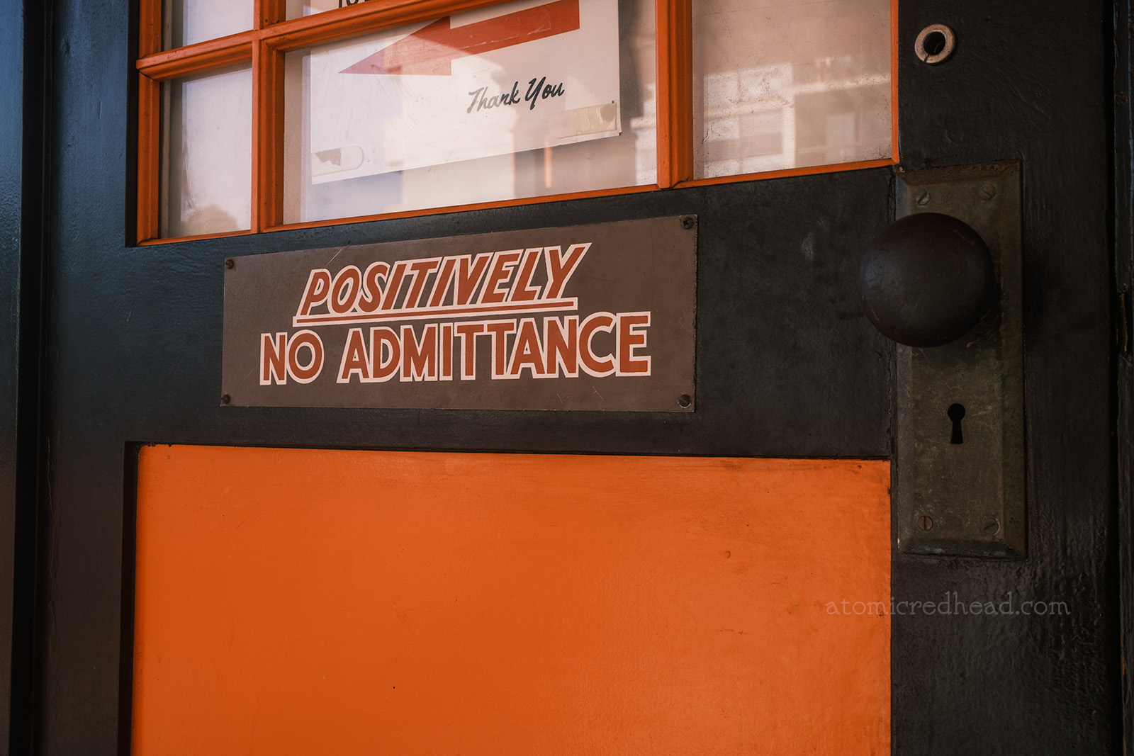 Sign at the Grand Avenue station reading "Positively No Admittance"
