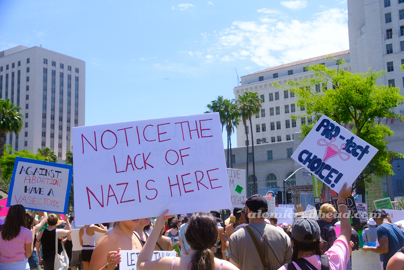 A sign that reads "Notice the lack of Nazis Here"