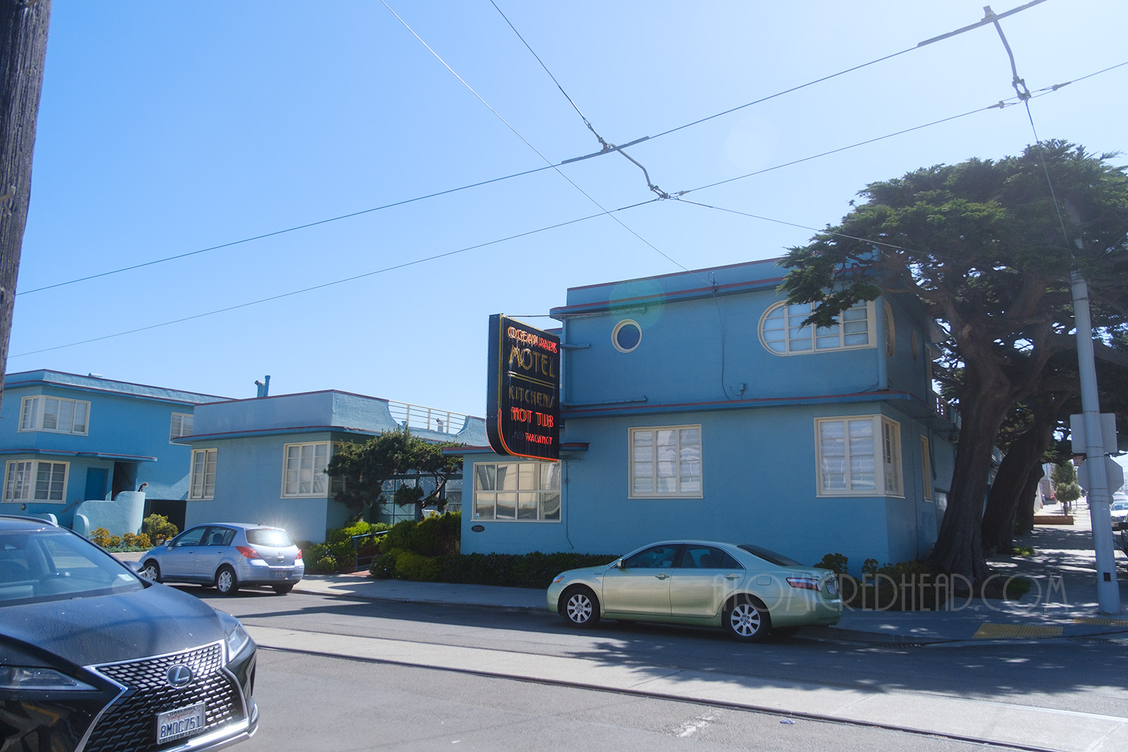 Overall view of the Ocean Park Motel from across the street.