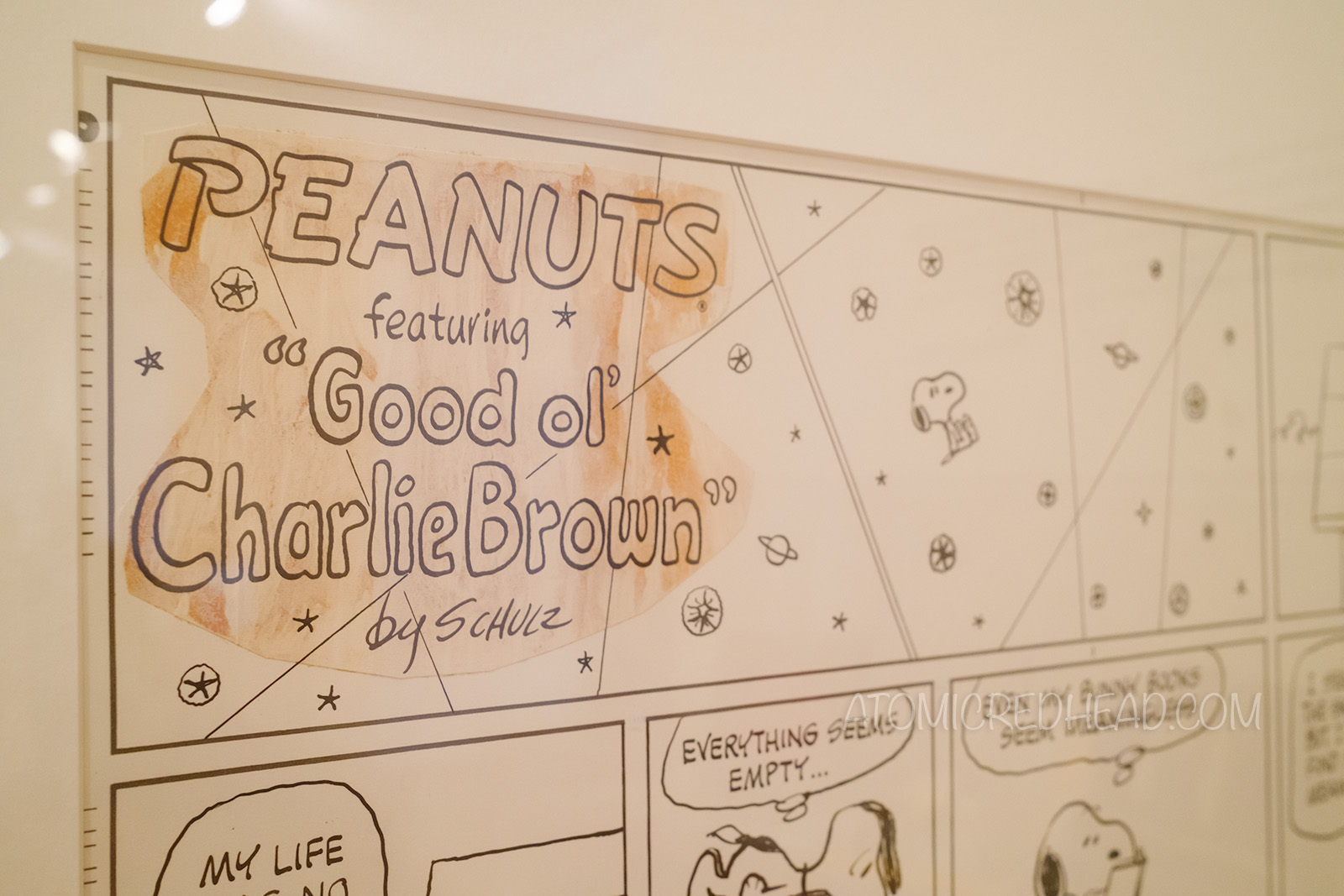 Close-up of the pasted "Peanuts featuring 'Good ol' Charlie Brown' by Schulz" 
