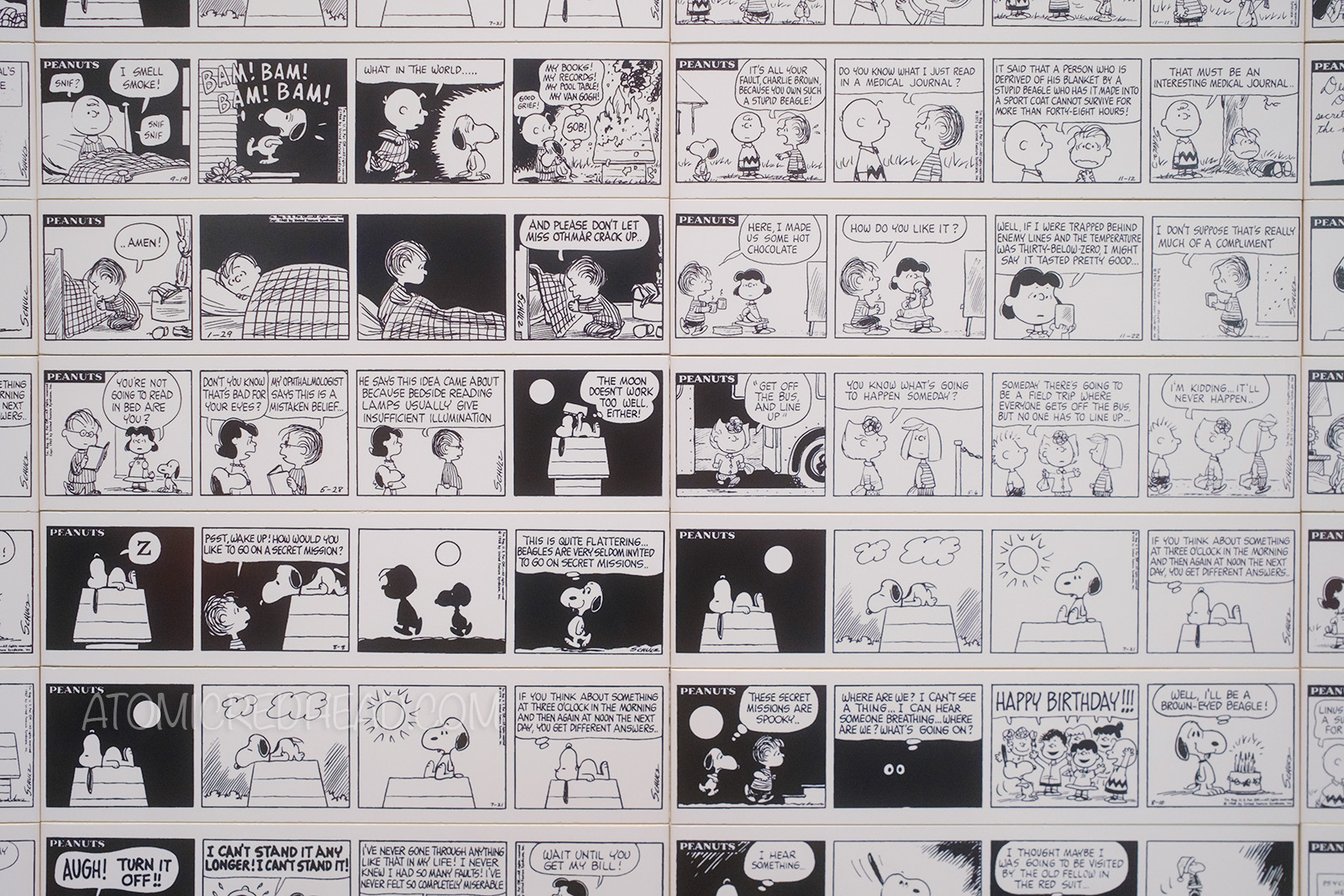 Close-up of the tiles on the wall.