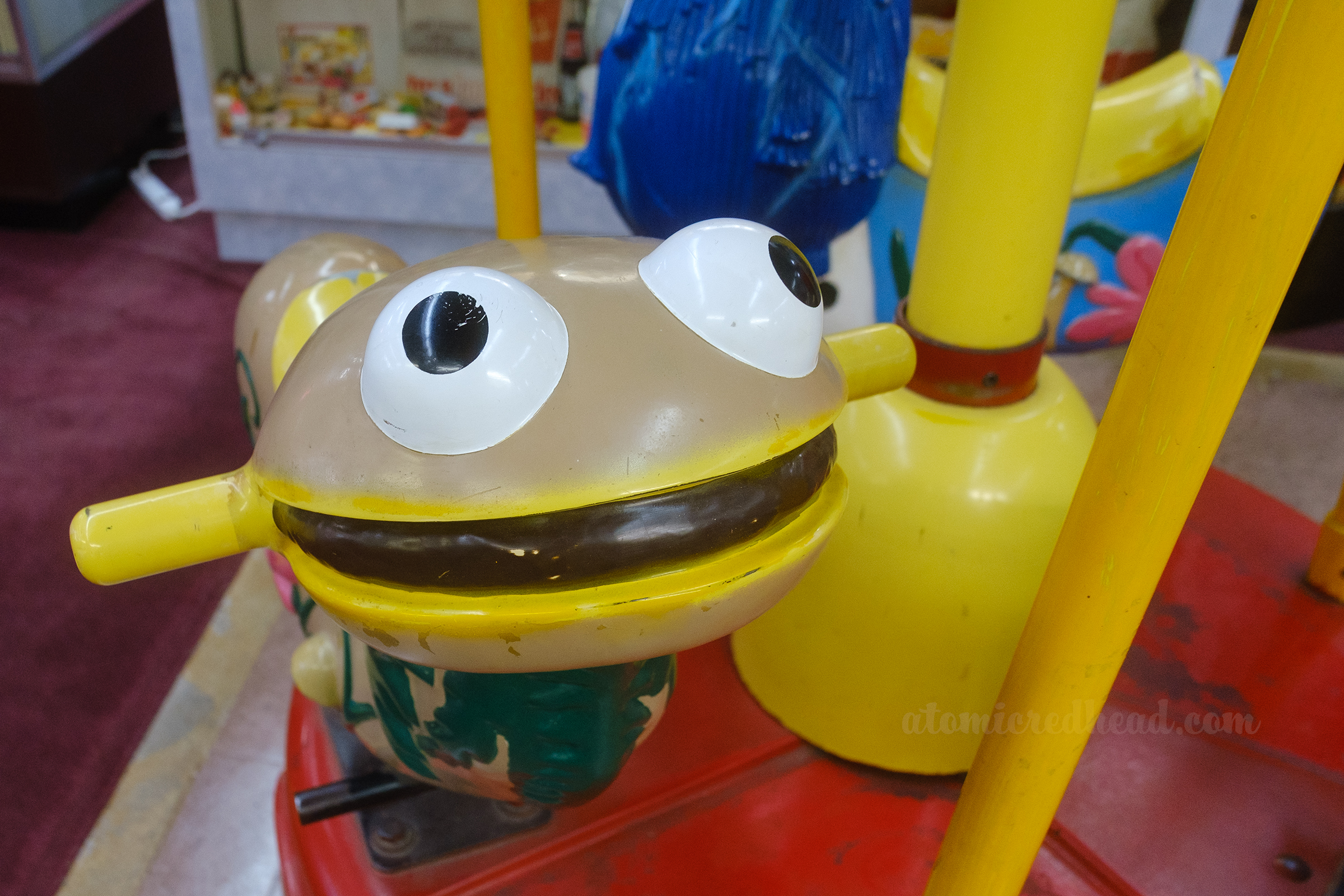 Close-up of one of the burgers you could ride on the carousel.