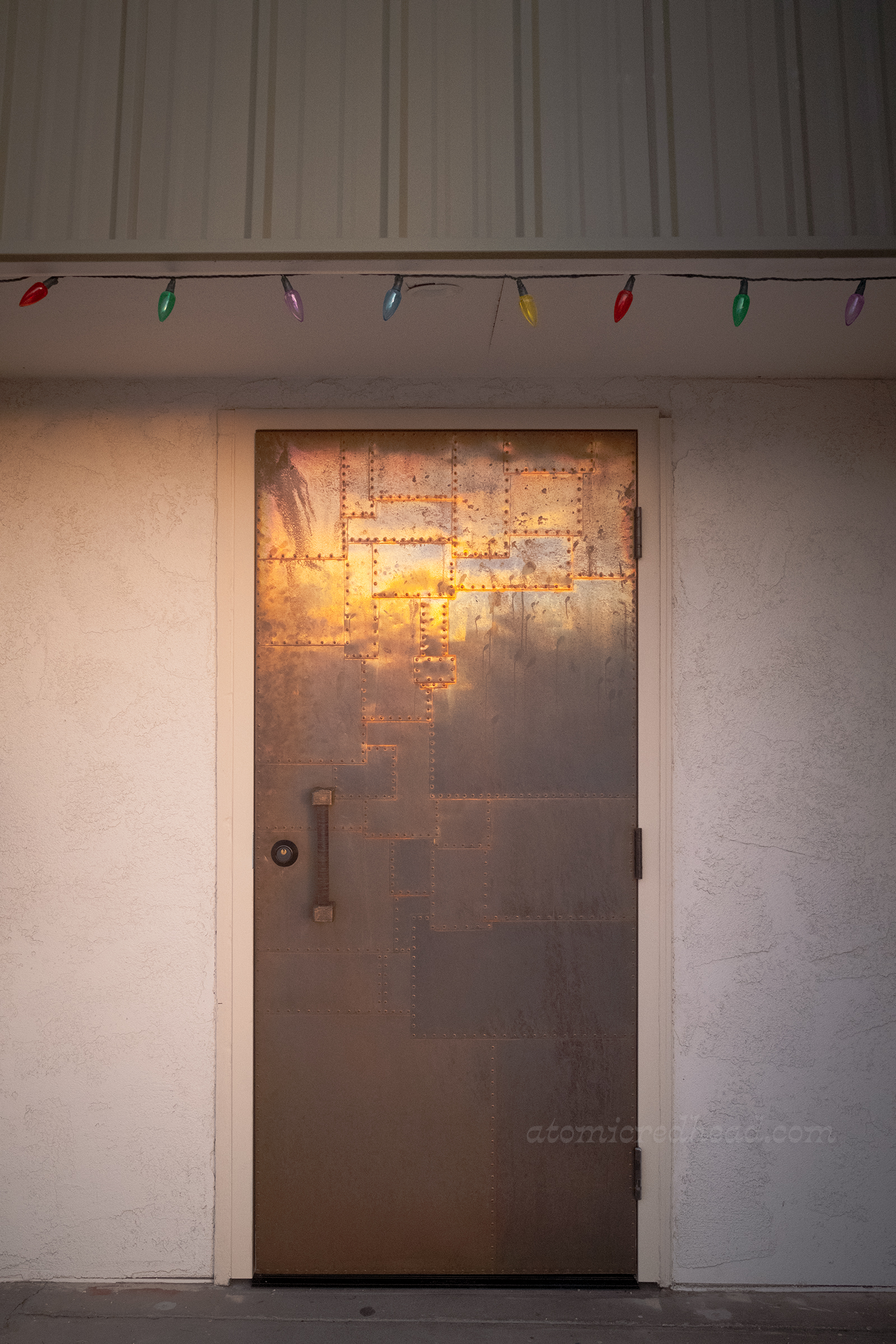 Close-up of the copper door to the Copper Room.