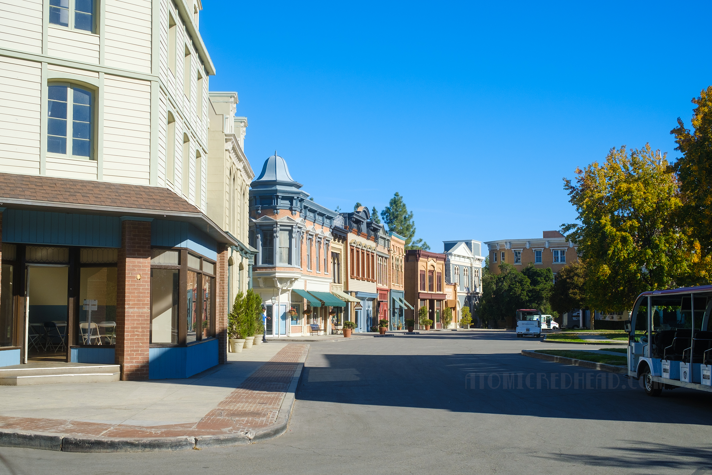 A portion of Midwest Street that features brick and stone buildings reminiscent of a quaint small town of the turn-of-the-century. 