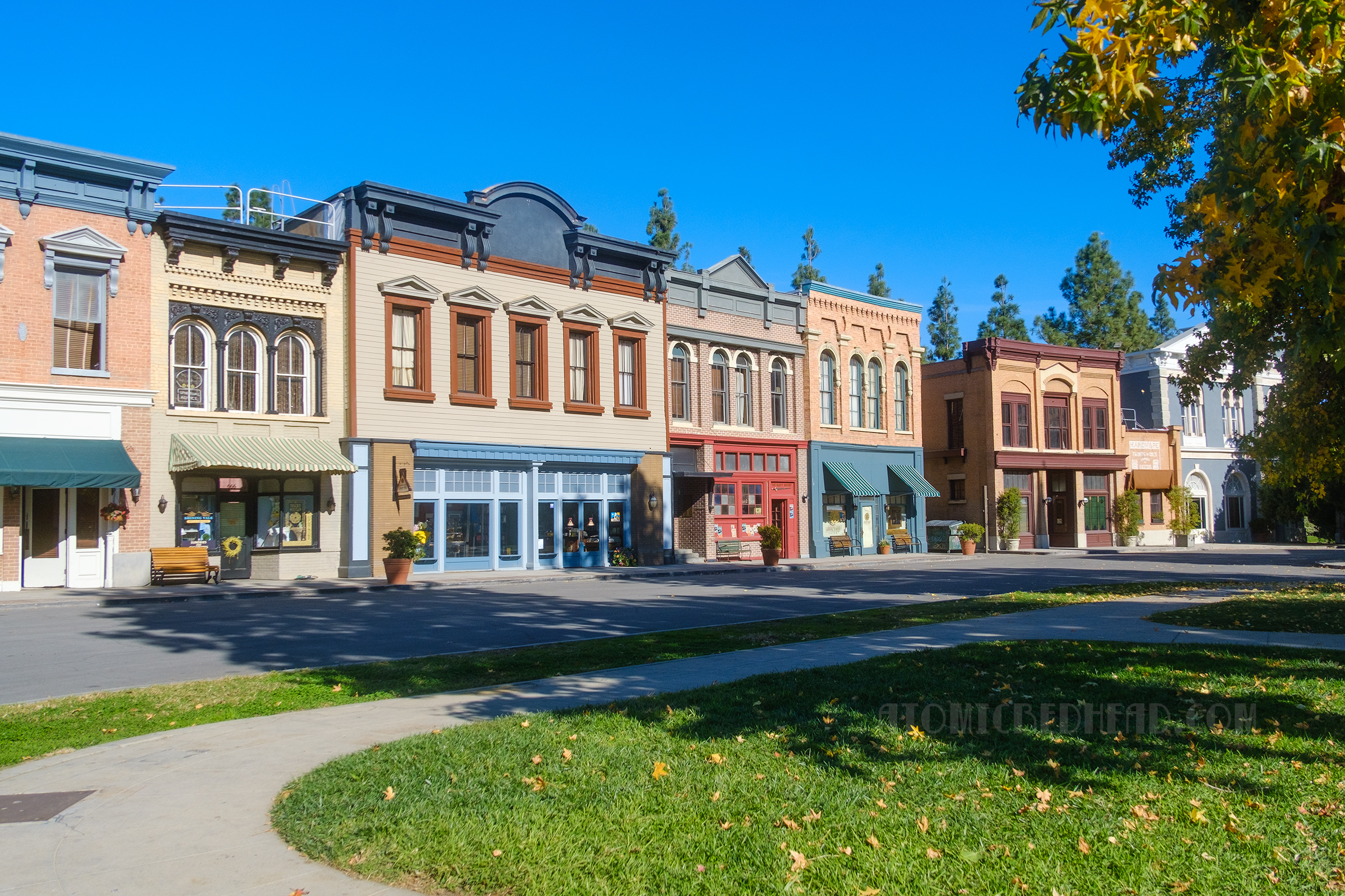 A portion of Midwest Street that features brick and stone buildings reminiscent of a quaint small town of the turn-of-the-century. 