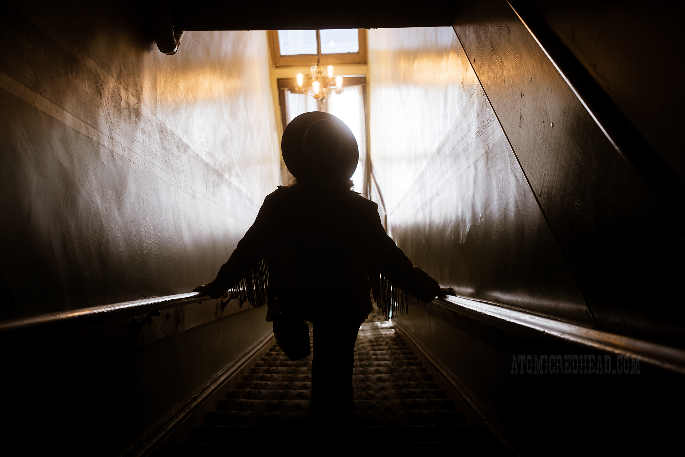 Silhouette of myself going down the stairs.