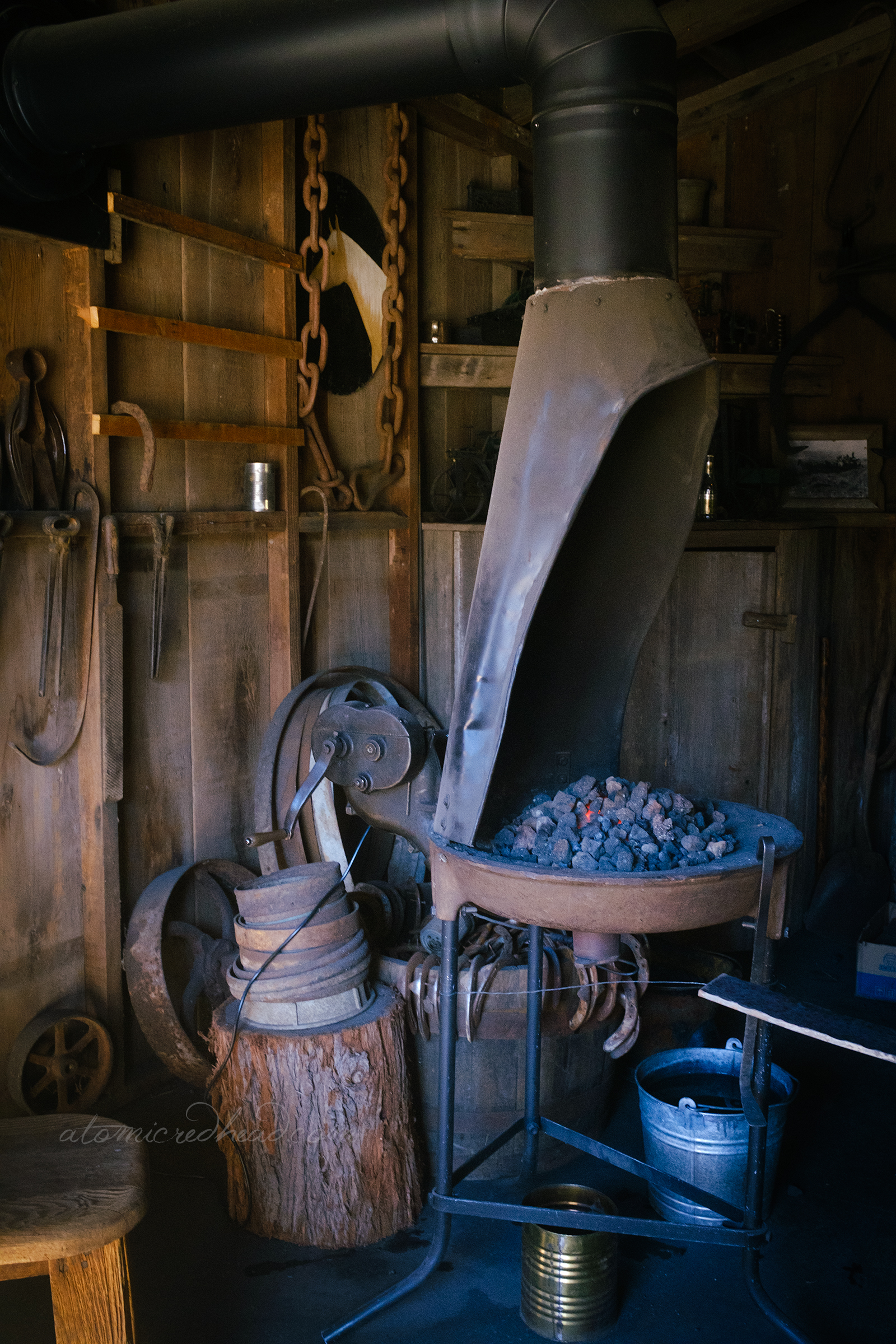 Interior view of the blacksmith shop.