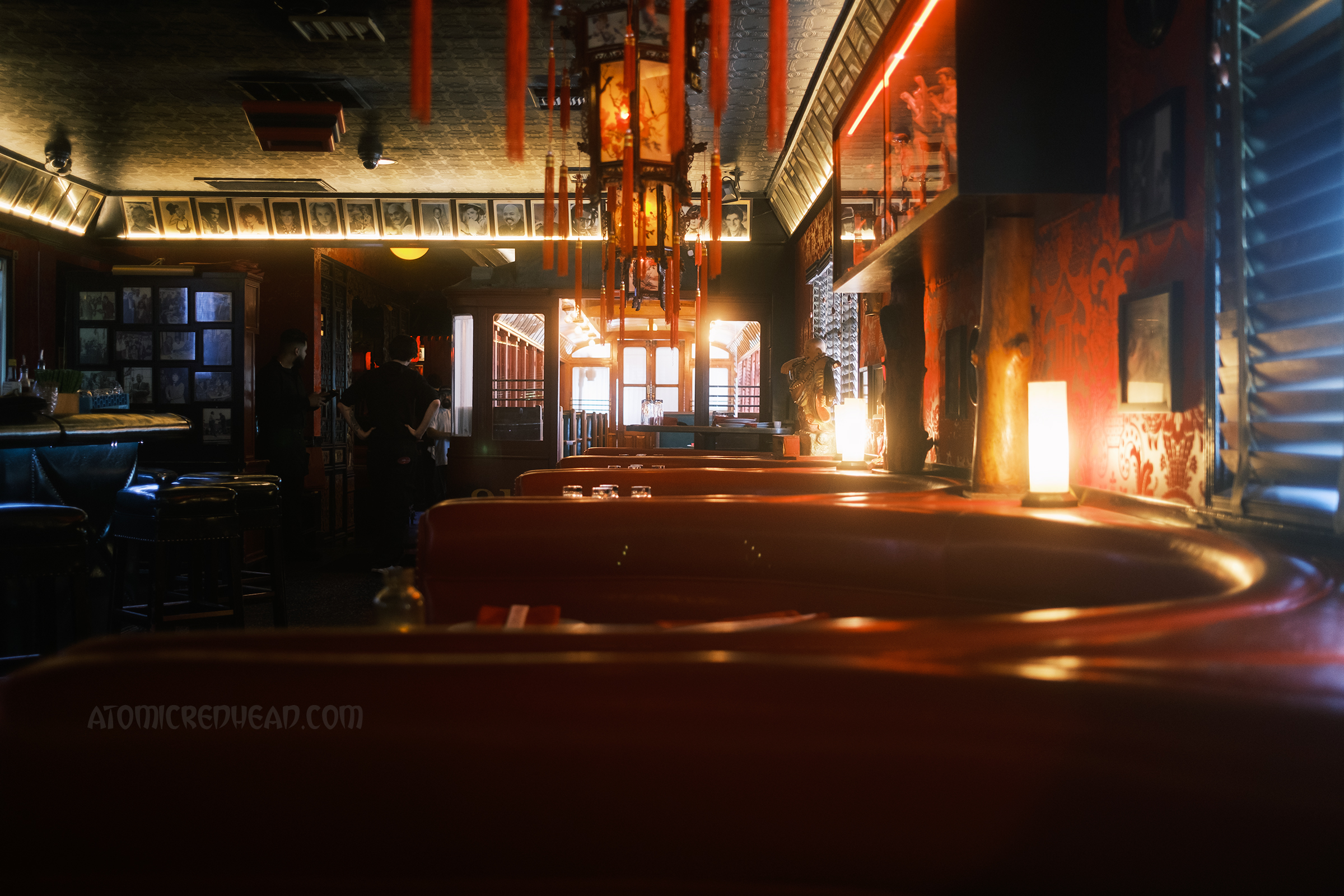 View of the booths looking toward the dining car.