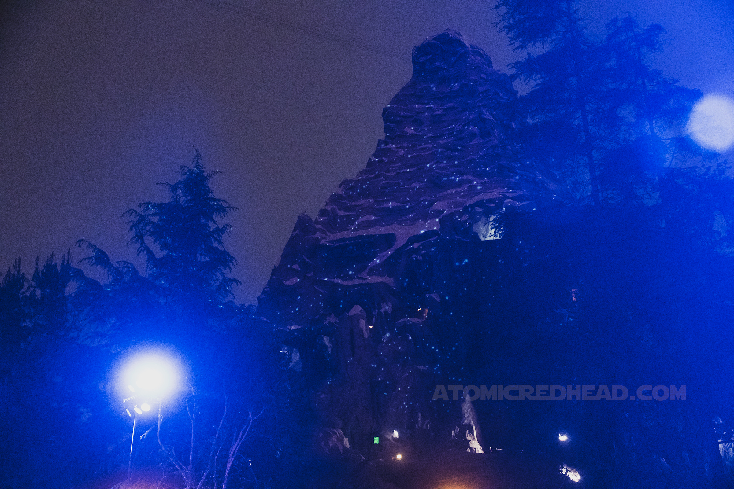 Projections of stars light up Matterhorn Mountain.