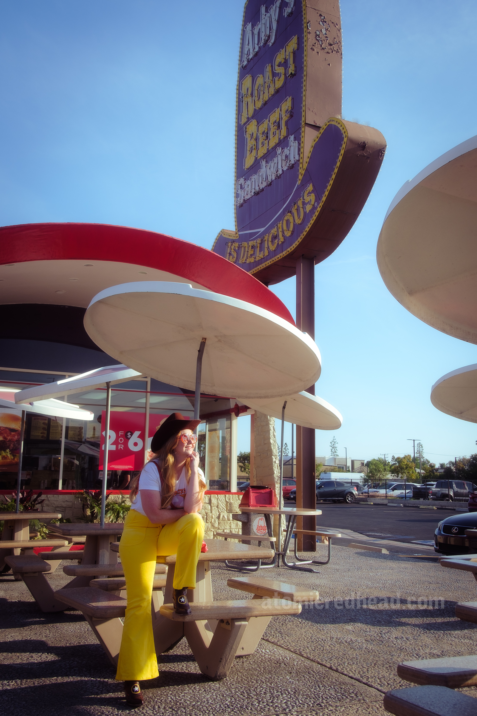 Myself, sitting at one of the patio tables.