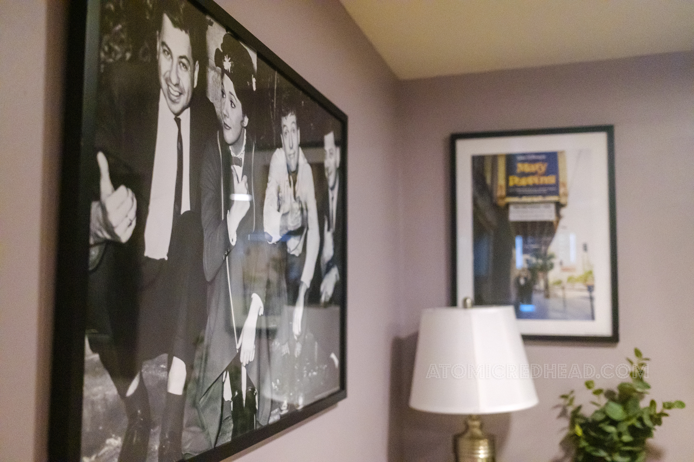 Inside the Sherman Brothers themed dressing room, framed images of the brothers with Julie Andrews and Dick Van Dyke on the set of Mary Poppins, and an image of the theatre showing Mary Poppins on the marquee.
