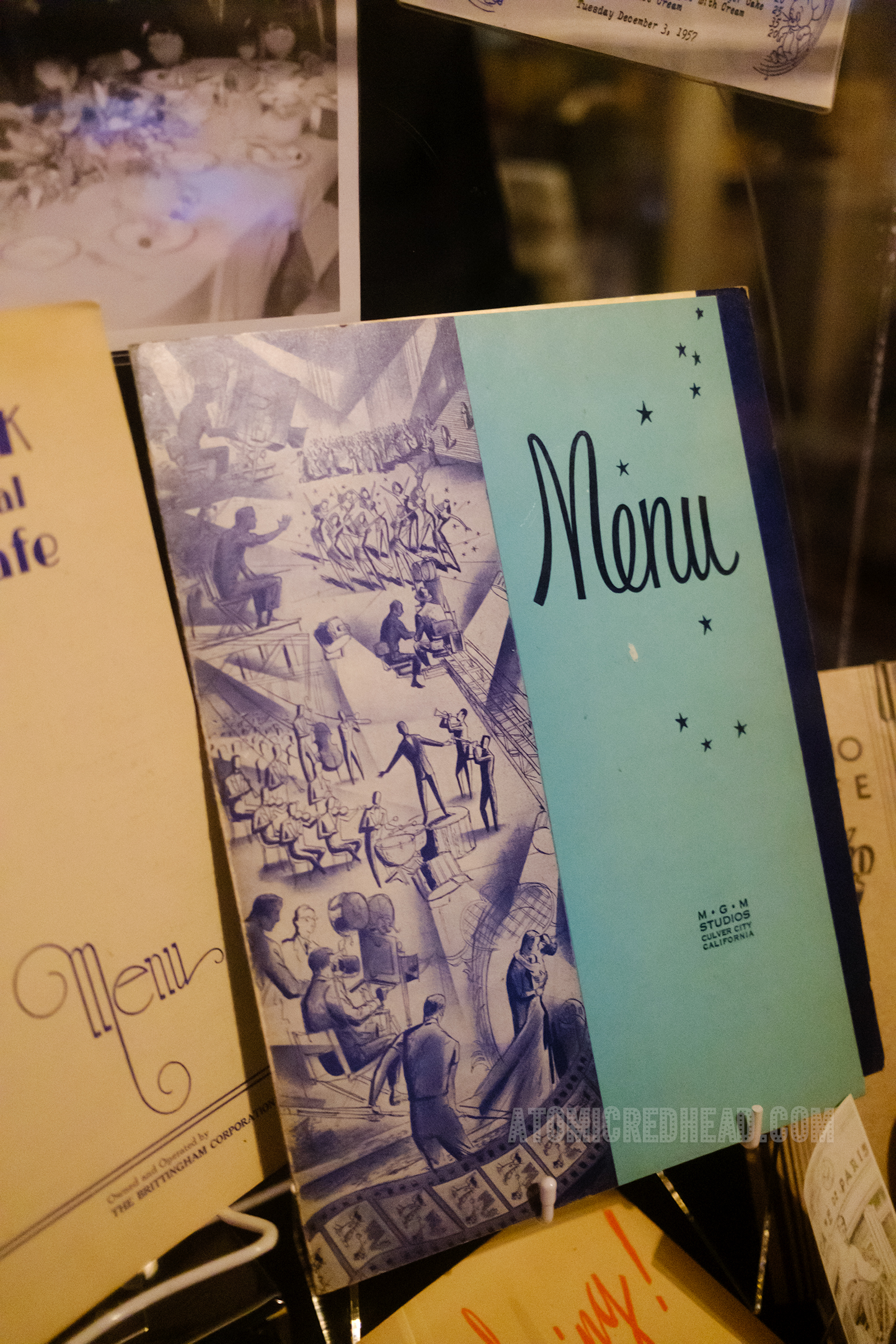 Menu for the MGM commissary, with images movies being made.