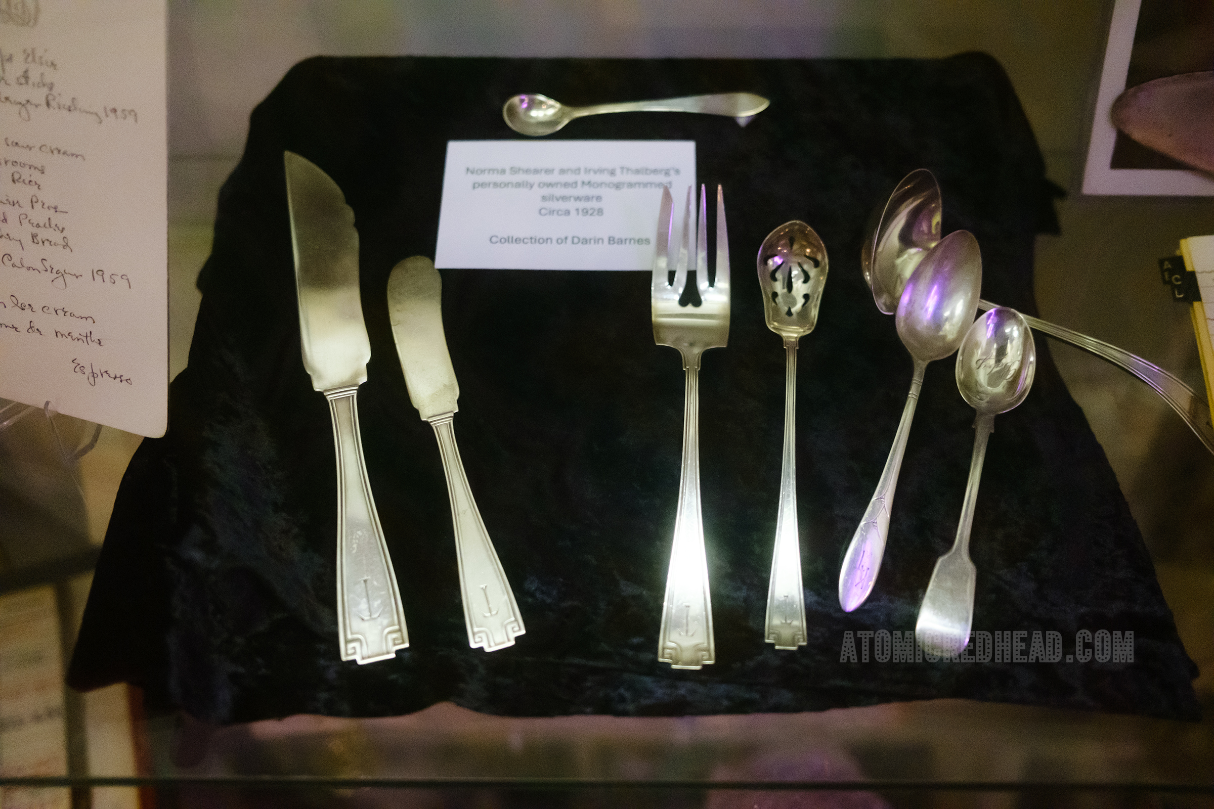 Collection of silverware, monogrammed with a T, belonging to Norma Shearer and Irving Thalberg.