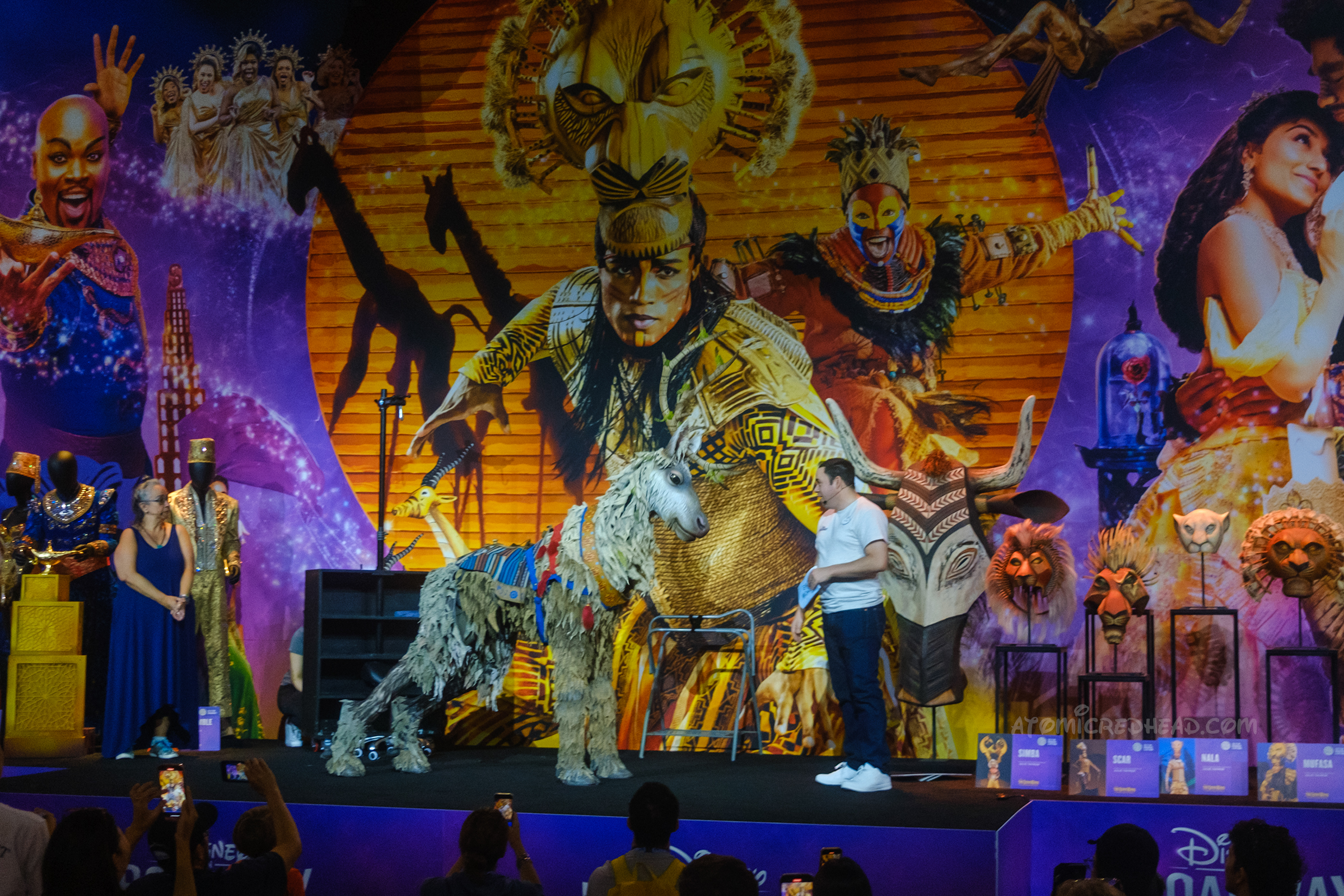 The actor from Broadway's Frozen, displays how the Sven reindeer costume moves.