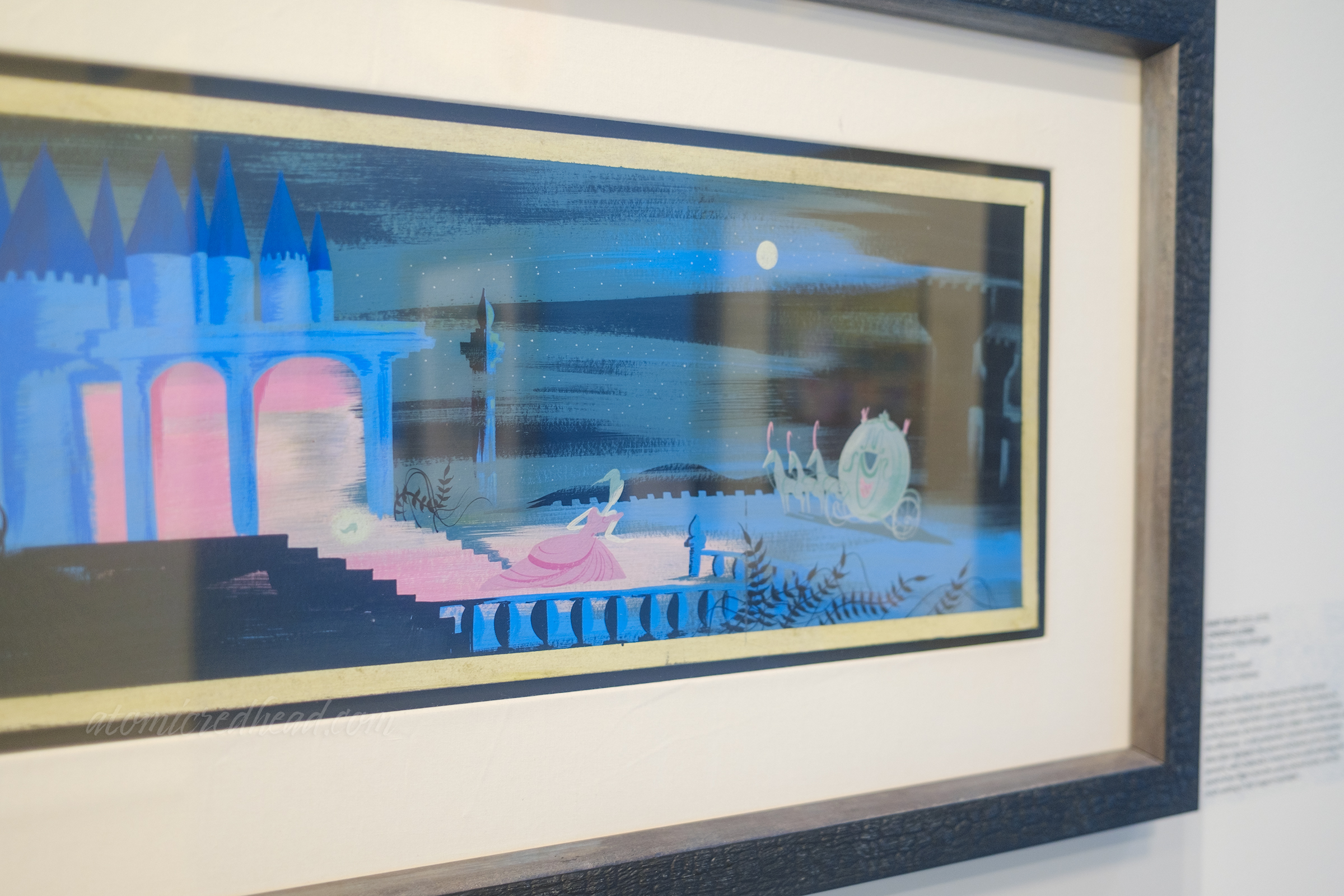 Concept art from Cinderella by Mary Blair, featuring Cinderella running away from the ball, leaving behind her glass slipper.