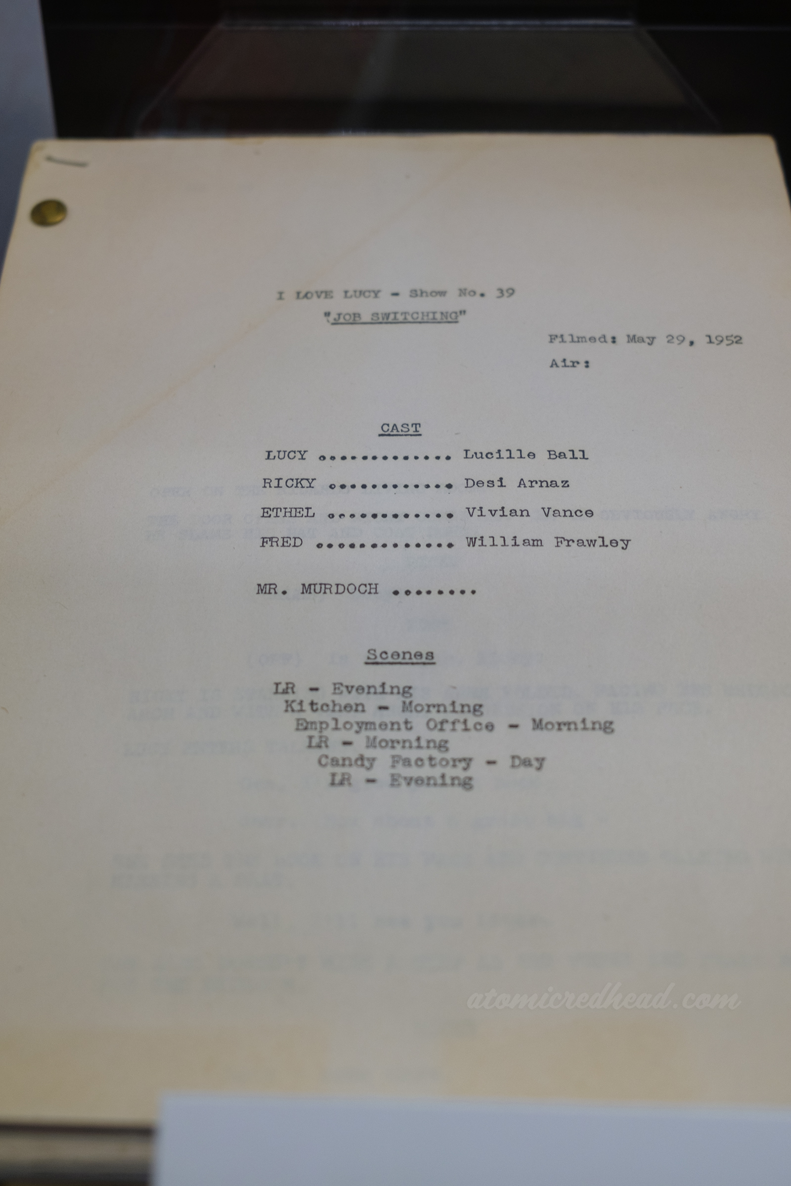 A script from the "Job Switching" episode of I Love Lucy.
