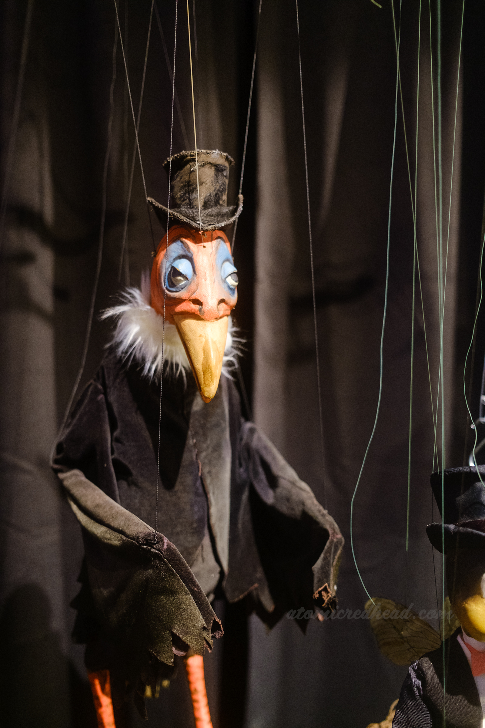 Close-up of a vulture marionette used in The Wonderful World of Brother Buzz.